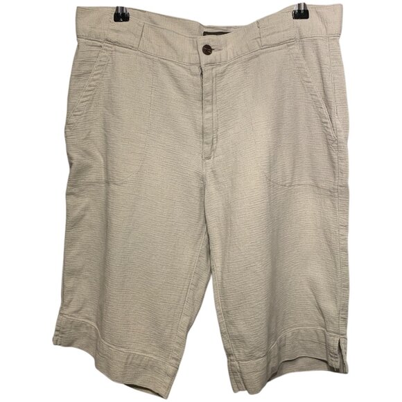 🙌 2/$55 NWOT Royal Robbins 100% Cotton Weave Bermuda Shorts US 10 Beige - Picture 1 of 3